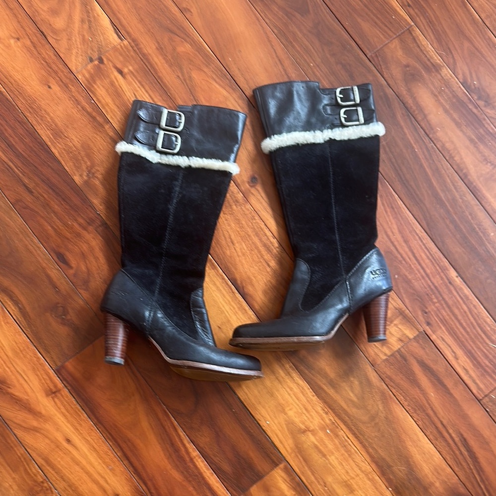UGG Black Leather and Suede Women's Boots
